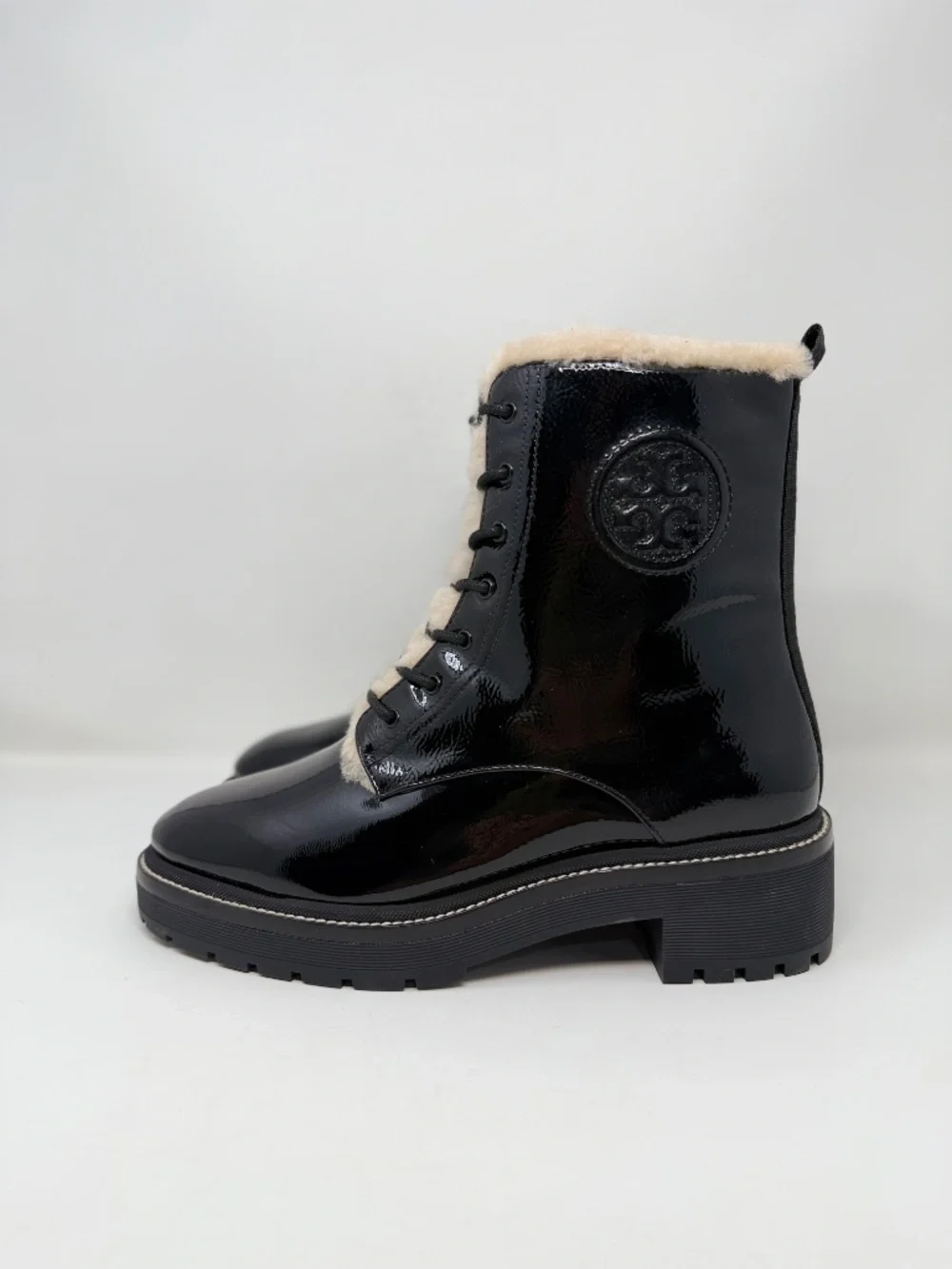 New Tory Burch Miller Lug Sole Shearling Bootie Black Sz 9.5